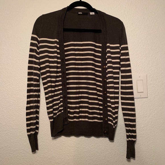 UO BDG Gray and White Striped Button Up Cardigan - Picture 1 of 5